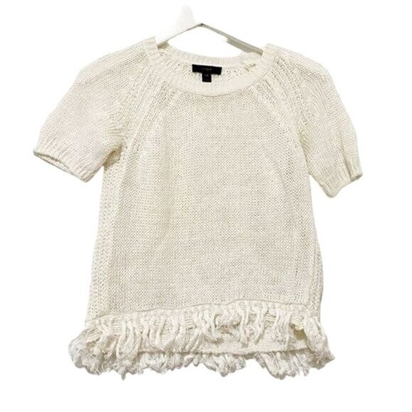 J.Crew  linen short sleeve sweater with fringe hem, size XXS, off white, ecru - Picture 1 of 6